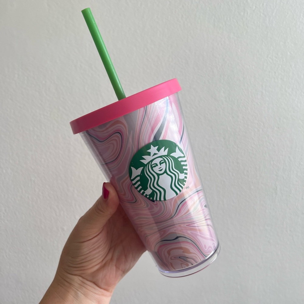 Starbucks 16oz Tumbler Pink Swirl Heart Valentines Day Love